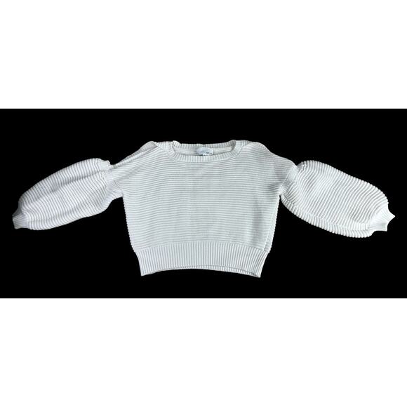 Fate By Lfd White Sweater Sz Medium Ribbed Puff Sleeves Cotton Structured Thick - Picture 2 of 10